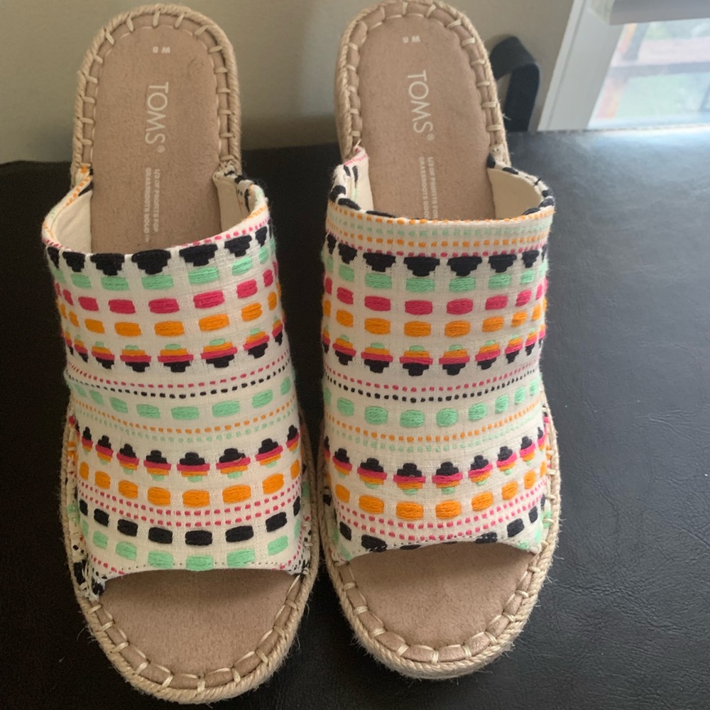 TOMS Multi-Colored Open Toed Wedges